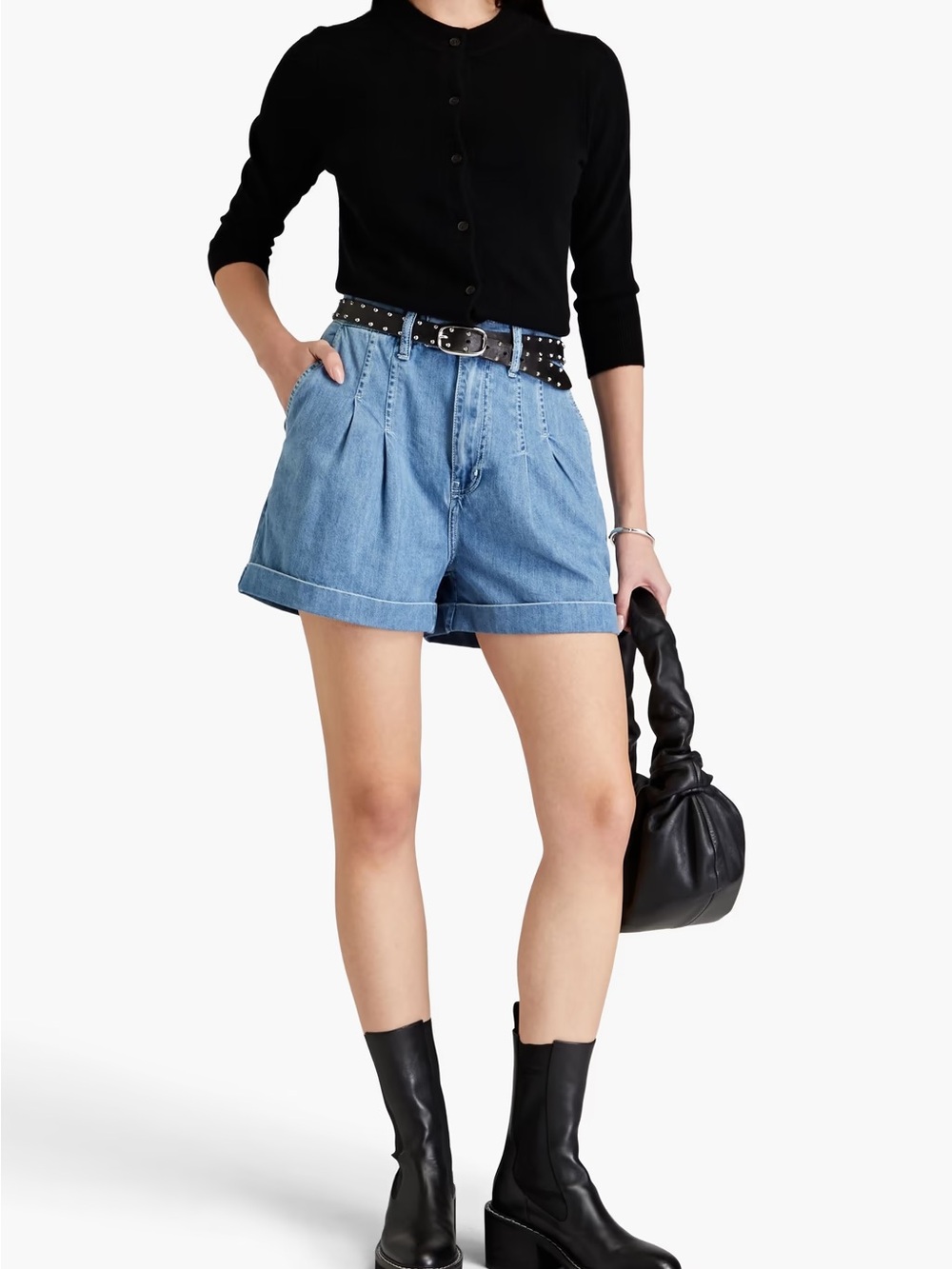 Frame Denim Relaxed Pleat Front Jean Shorts - Light Blue